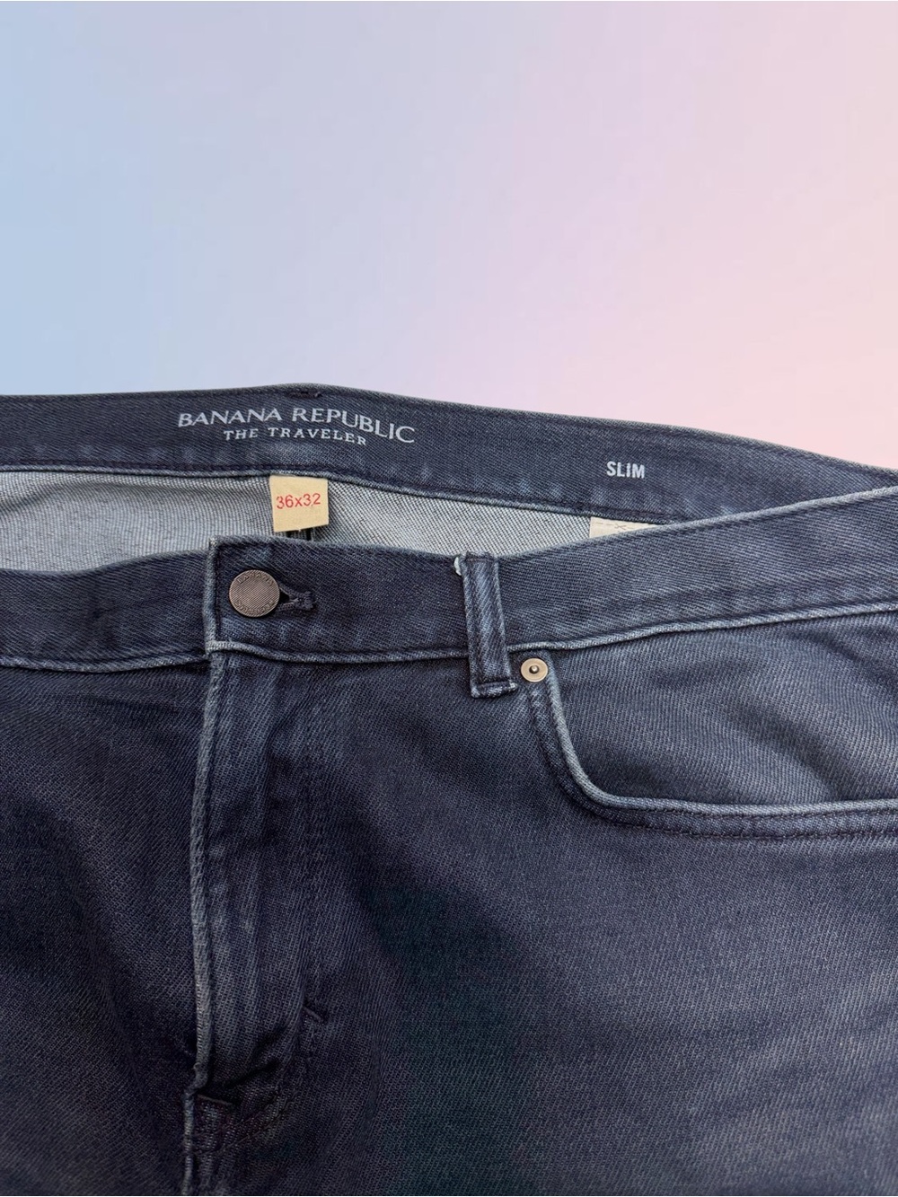 BANANA REPUBLIC Men’s 36 x 32 THE TRAVELER SLIM Blue Jeans - Picture 2 of 3